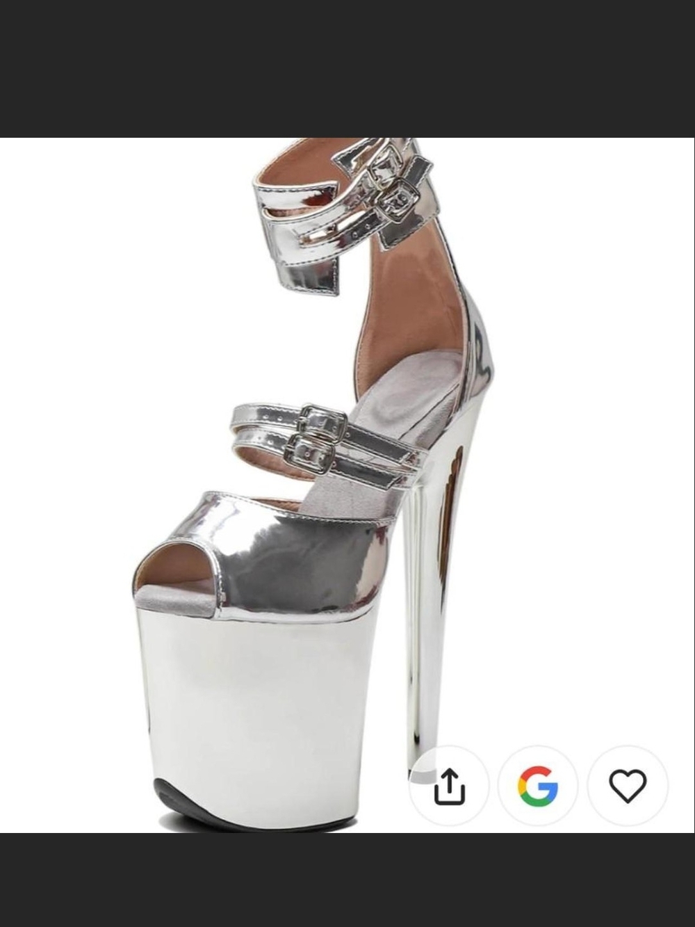 New Metallic Silver 8 Inch Platform Ankle-Strap High Heels